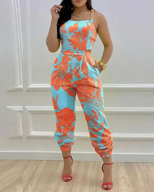 Printed Strapless Jumpsuit Strapping Loose Pants