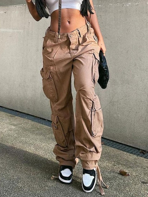 Button Low Waist Women's Cargo and Denim Pants