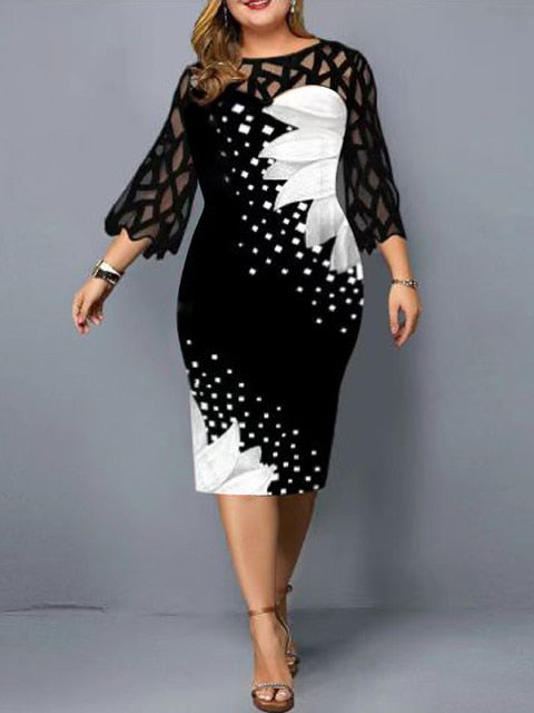 Plus Size Elegant Print Pencil Dress