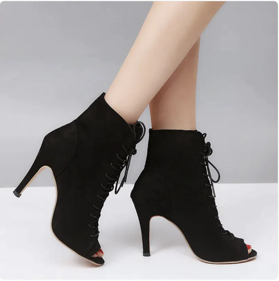 Peep-Toe Lace-Up Ankle Boots