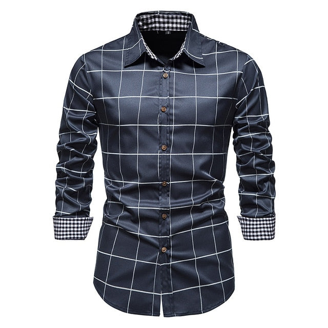 Plaid Patchwork Formal Shirts for Men