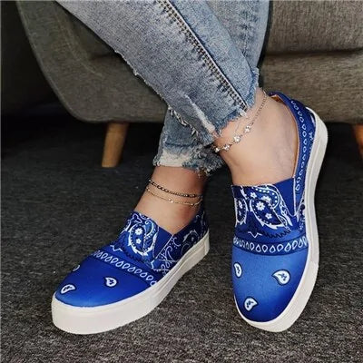 Women Fabric Characteristic Pattern Slip On Platform Skate Shoes