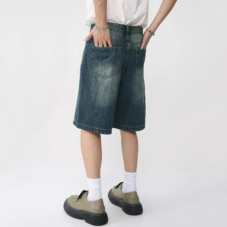 Men's Vintage Blue Denim Shorts Casual Loose