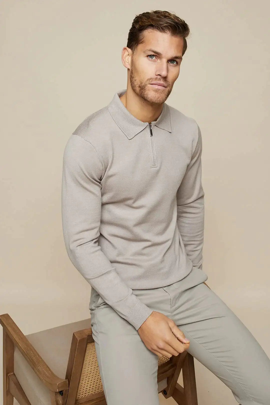 Knitted Long Sleeve Polo