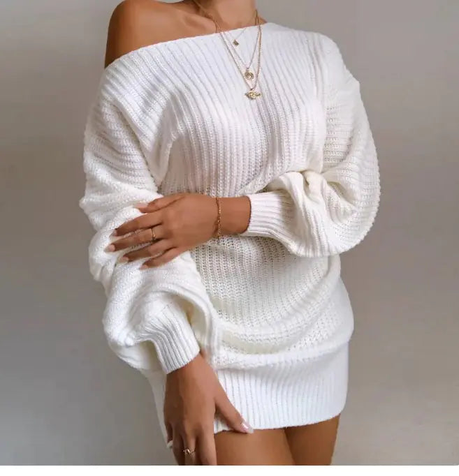 Off Shoulder Knitted Sweater Dress