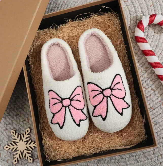 Cozy Bow-Tie Cotton Slippers for Women