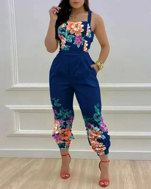 Printed Strapless Jumpsuit Strapping Loose Pants