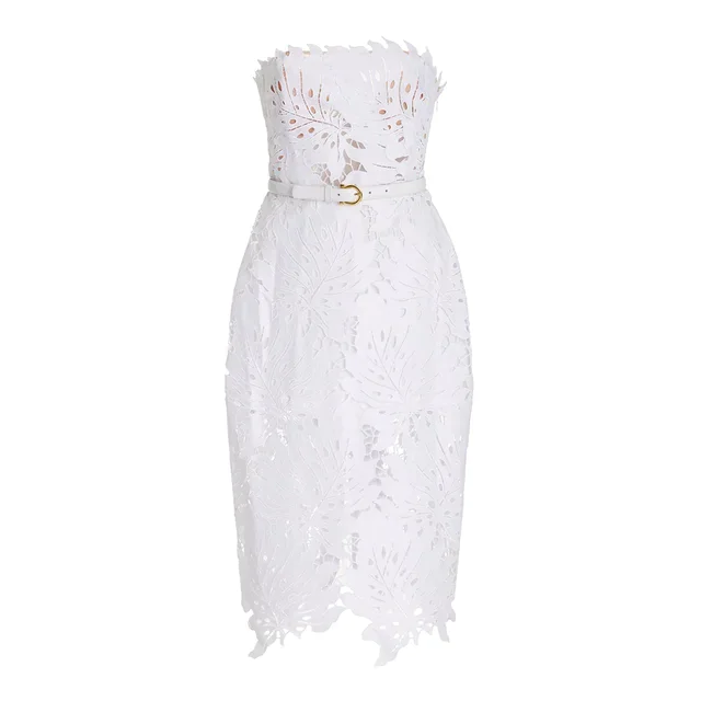 White Midi Dress Flower Cut-Out Elegant Celebrity Party Dress