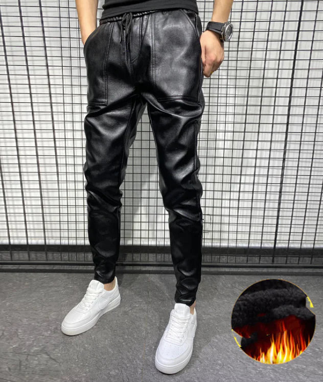 Men's Fleece-lined Thick Windproof Leather Pants