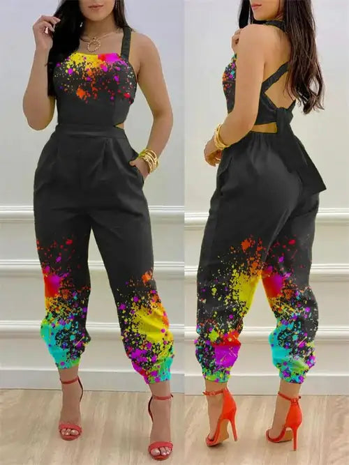 Printed Strapless Jumpsuit Strapping Loose Pants