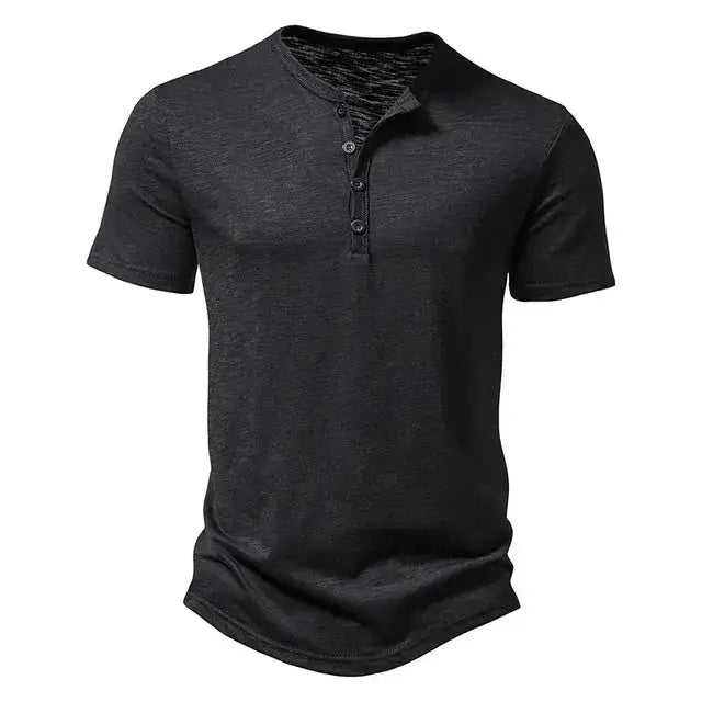 Henley Collar Summer Men Casual Solid Color Short Sleeve T Shirt for Men Polo men High QualityMens T Shirts