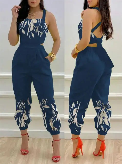 Printed Strapless Jumpsuit Strapping Loose Pants