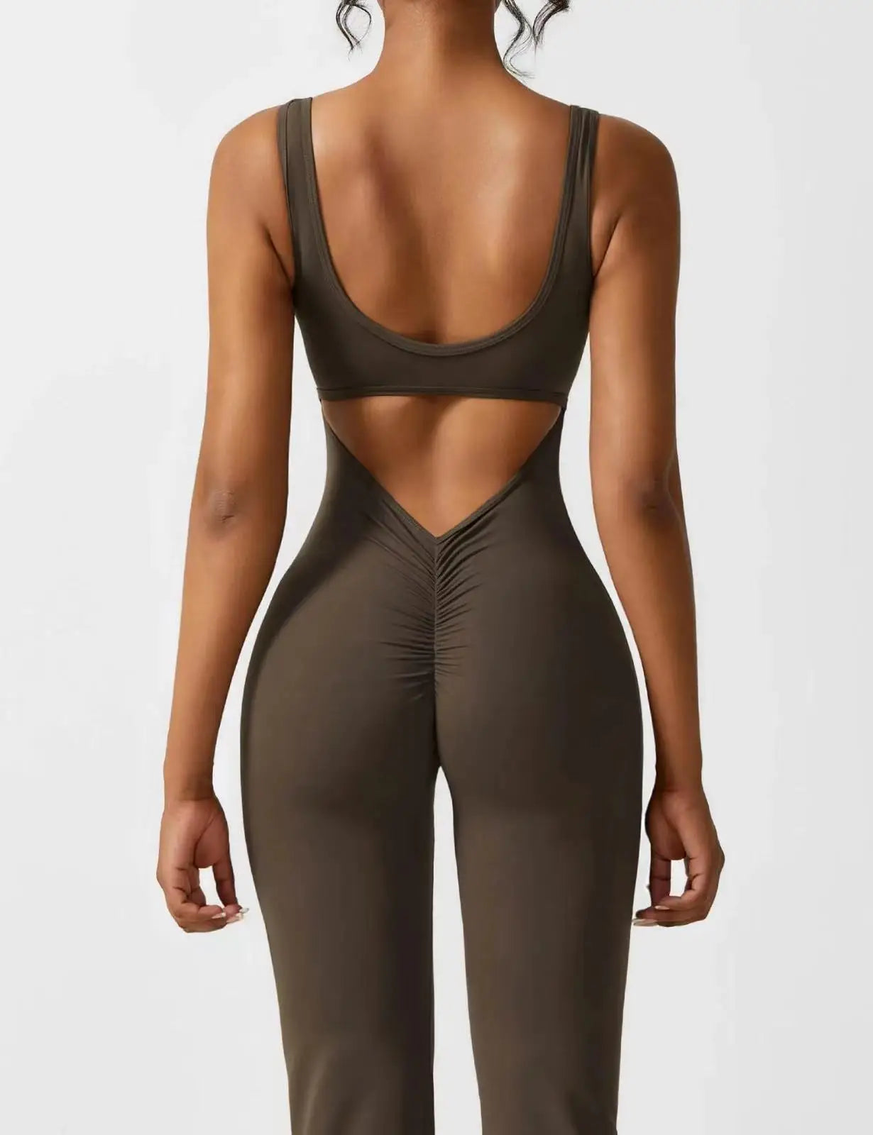 Women's Sports Style Hollow Back Bodysuit Yoga Jumpsuit with Chest Pad