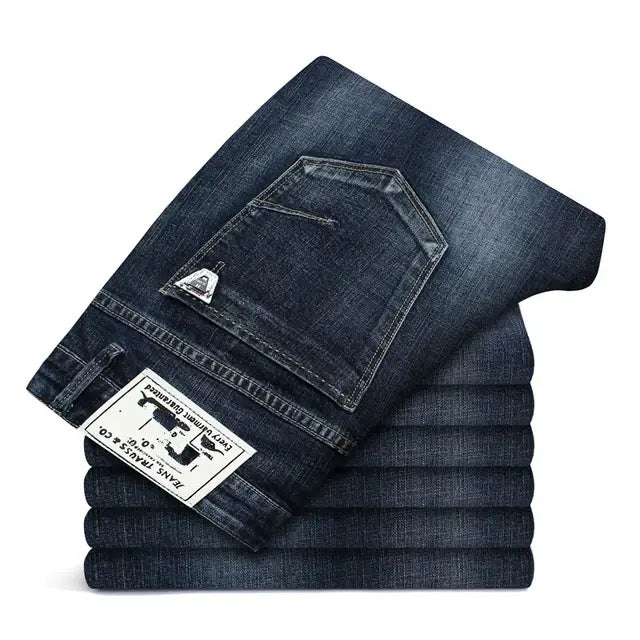 2023 New Arrivals Jeans Men Quality Brand Business Casual Male Denim Pants Straight Slim Fit Dark Blue Men Plus Size 40 42 44 46