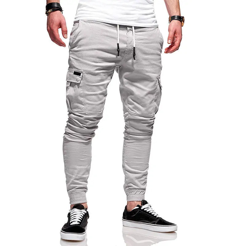 Men's Slim Fit Ankle-tied Pencil Pants with Drawstring and Side Pockets