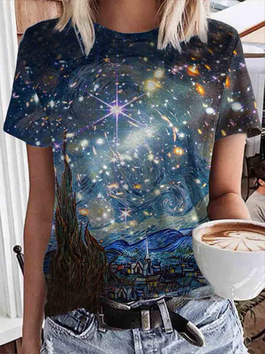 Starry Night Art Print Casual Tee