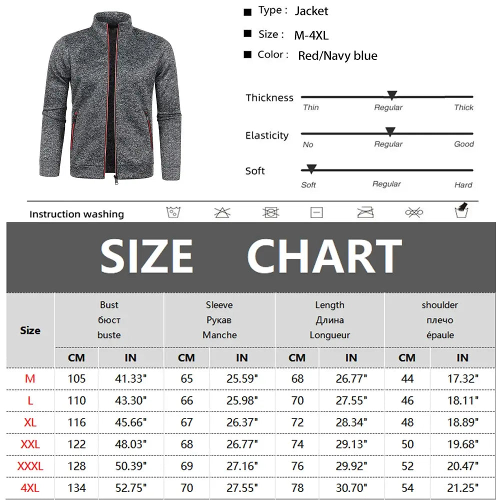 Men Zipper Jackets Standing Collar Sweatshirt Outdoor Streetwear Casual Coat Long Sleeve Coats Men's Clothing M-4XL