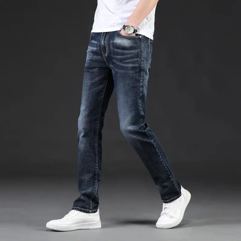 2023 New Arrivals Jeans Men Quality Brand Business Casual Male Denim Pants Straight Slim Fit Dark Blue Men Plus Size 40 42 44 46