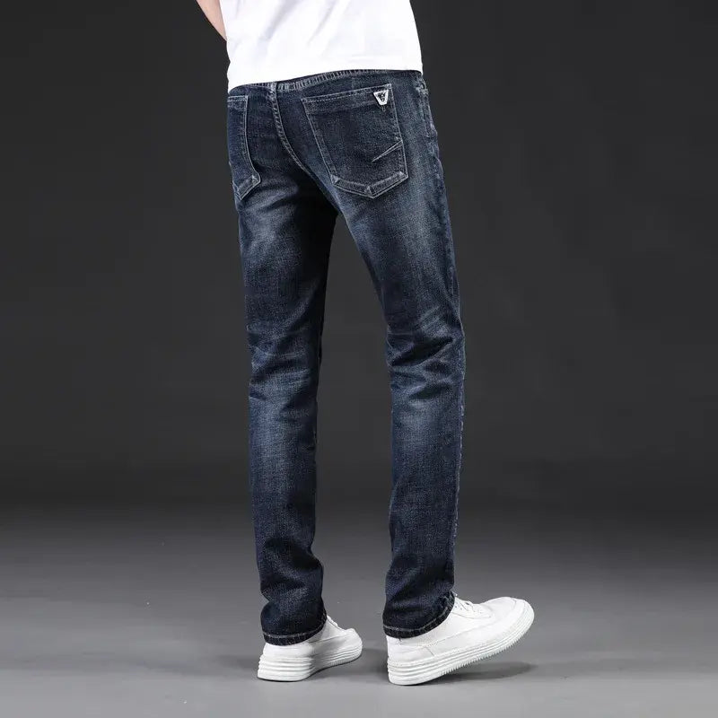 2023 New Arrivals Jeans Men Quality Brand Business Casual Male Denim Pants Straight Slim Fit Dark Blue Men Plus Size 40 42 44 46